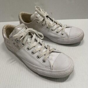 Converse One Star Shoes Womens 9 White‎ Leather Animal Print Glitter Sneakers